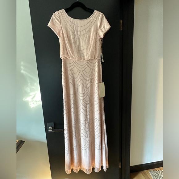 NWT Adrianna Papell evening gown, blush with silver beads, size 0 - Picture 3 of 9